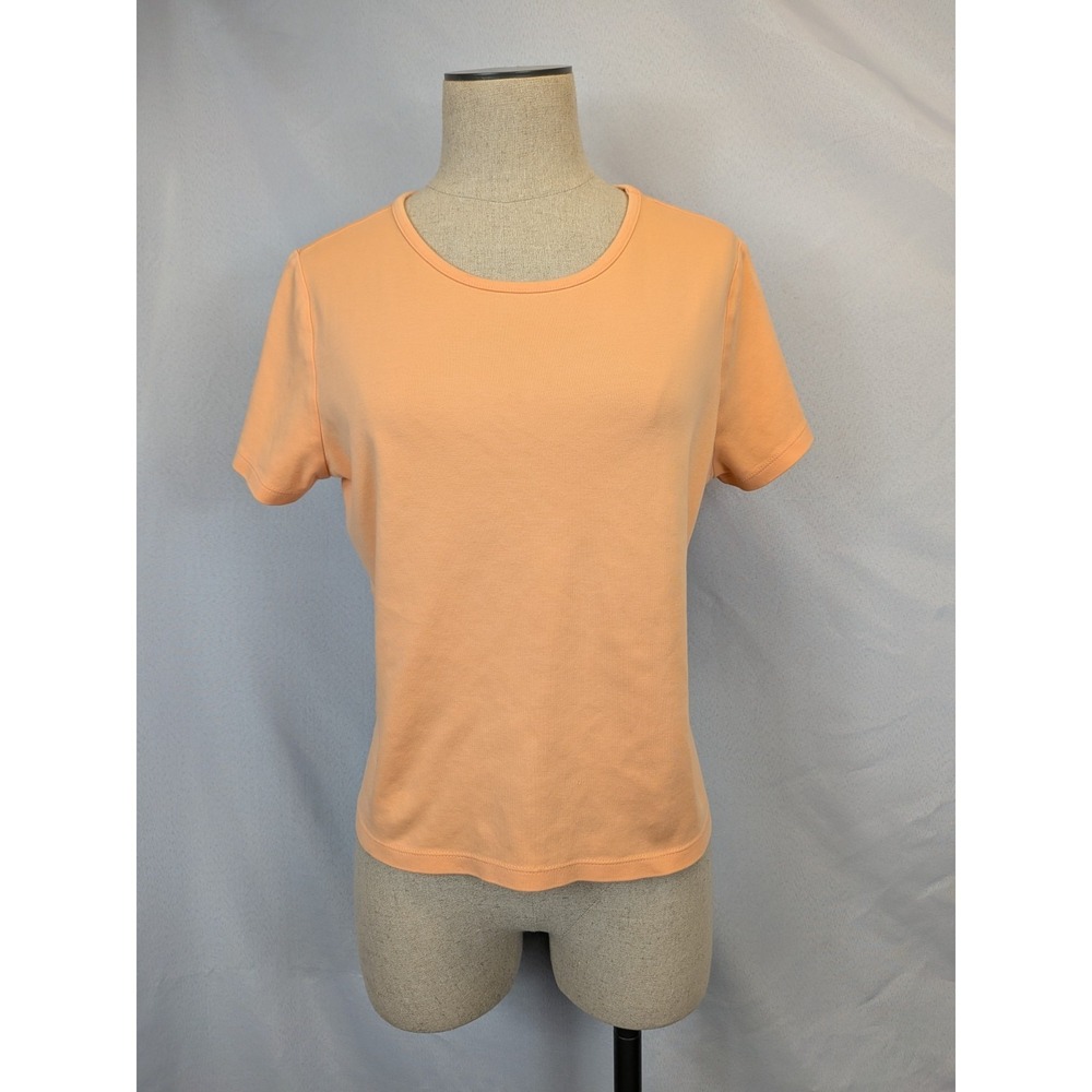 L.L. Bean Women's LG Large‎ Short Sleeve Tee Peach 100% Supima Cotton Soft Basic